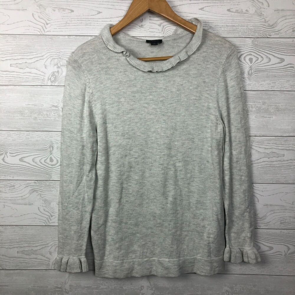 Ann Taylor Women's Medium Long Sleeve Pullover Sweater Ruffle Trim Solid Gray